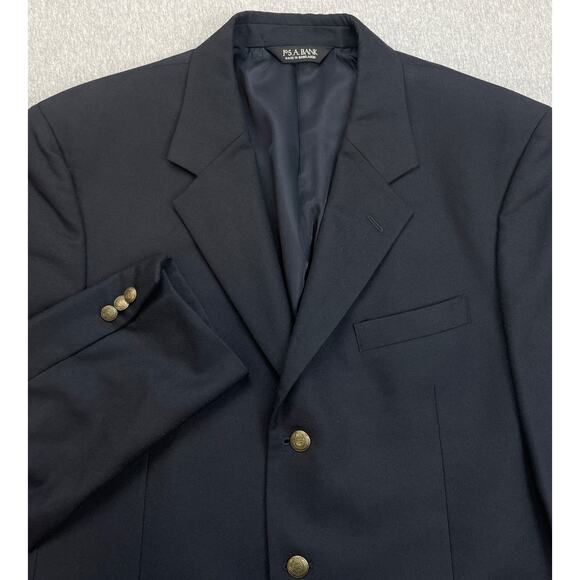 Jos A Bank Blazer Mens 44R Black Wool Cashmere 3-Button Brass Buttons